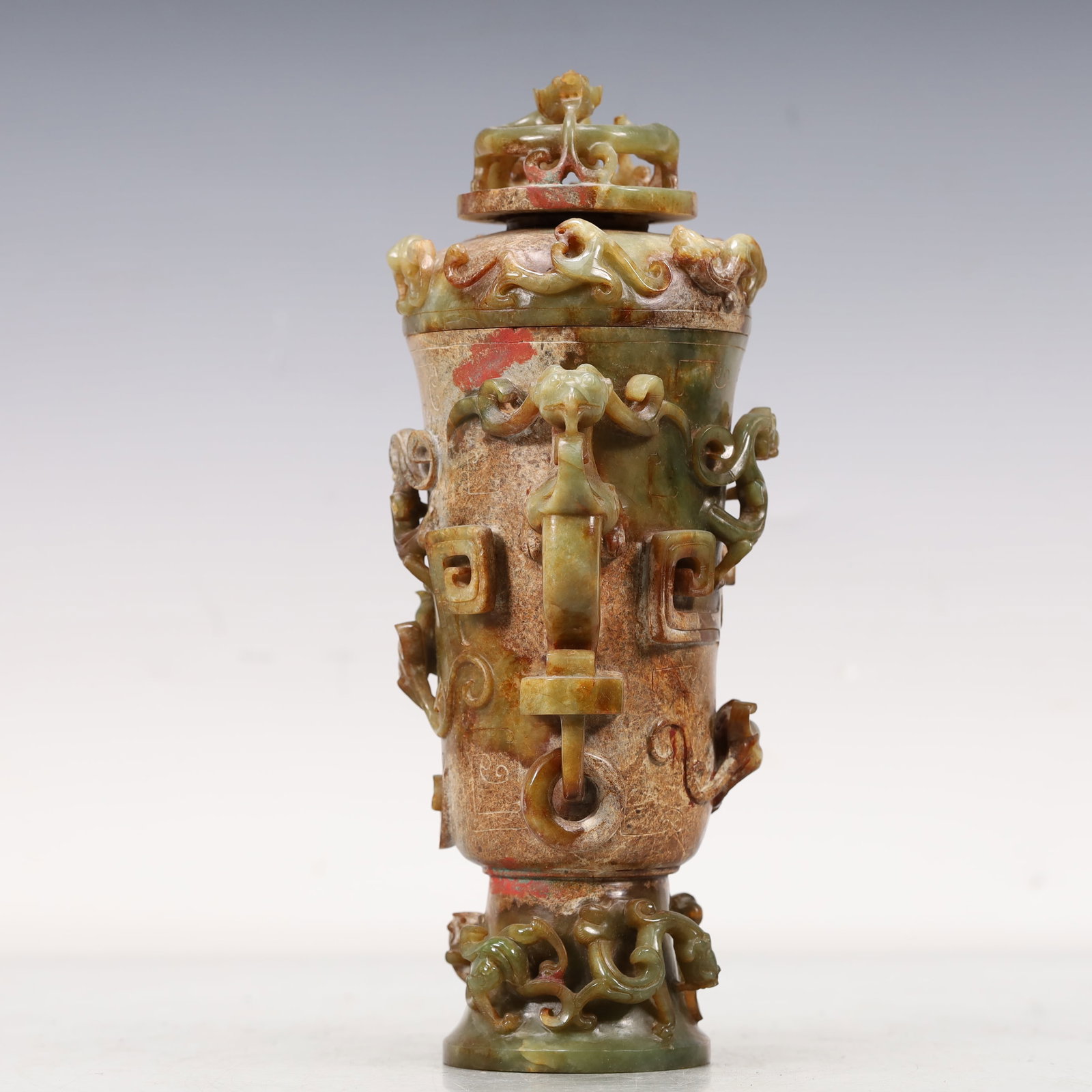 A Rare Greenish Jade Chi-Dragon Pattern Goblet - 9
