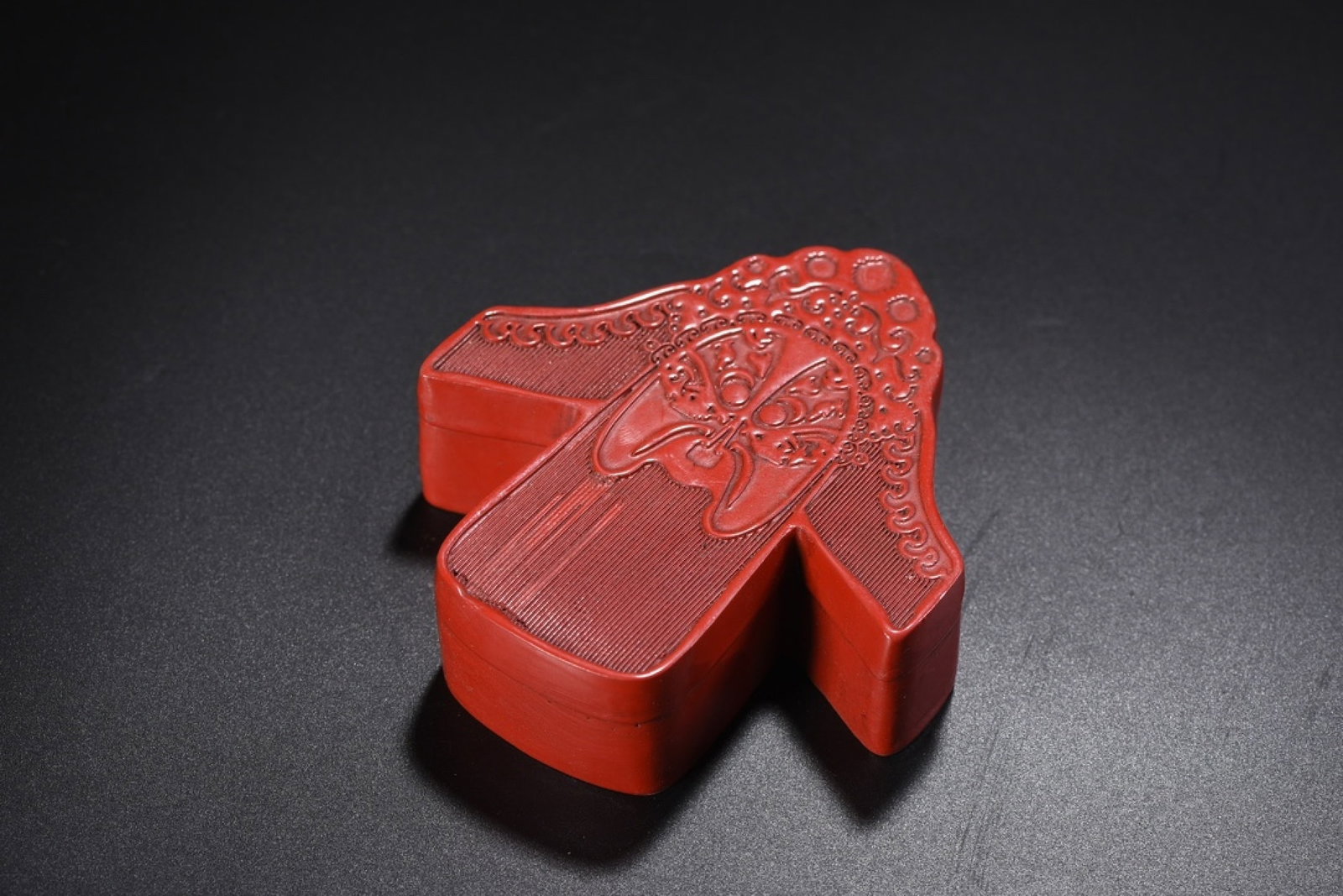An Exquisite Carved Red Lacquer Beast-Face Pattern Box with Cover: An Exquisite Carved Red Lacquer Beast-Face Pattern Box with Cover,Qing Dynasty,China,With Mark,Size:1.2inx3.7inx3.9in,Weight:140g