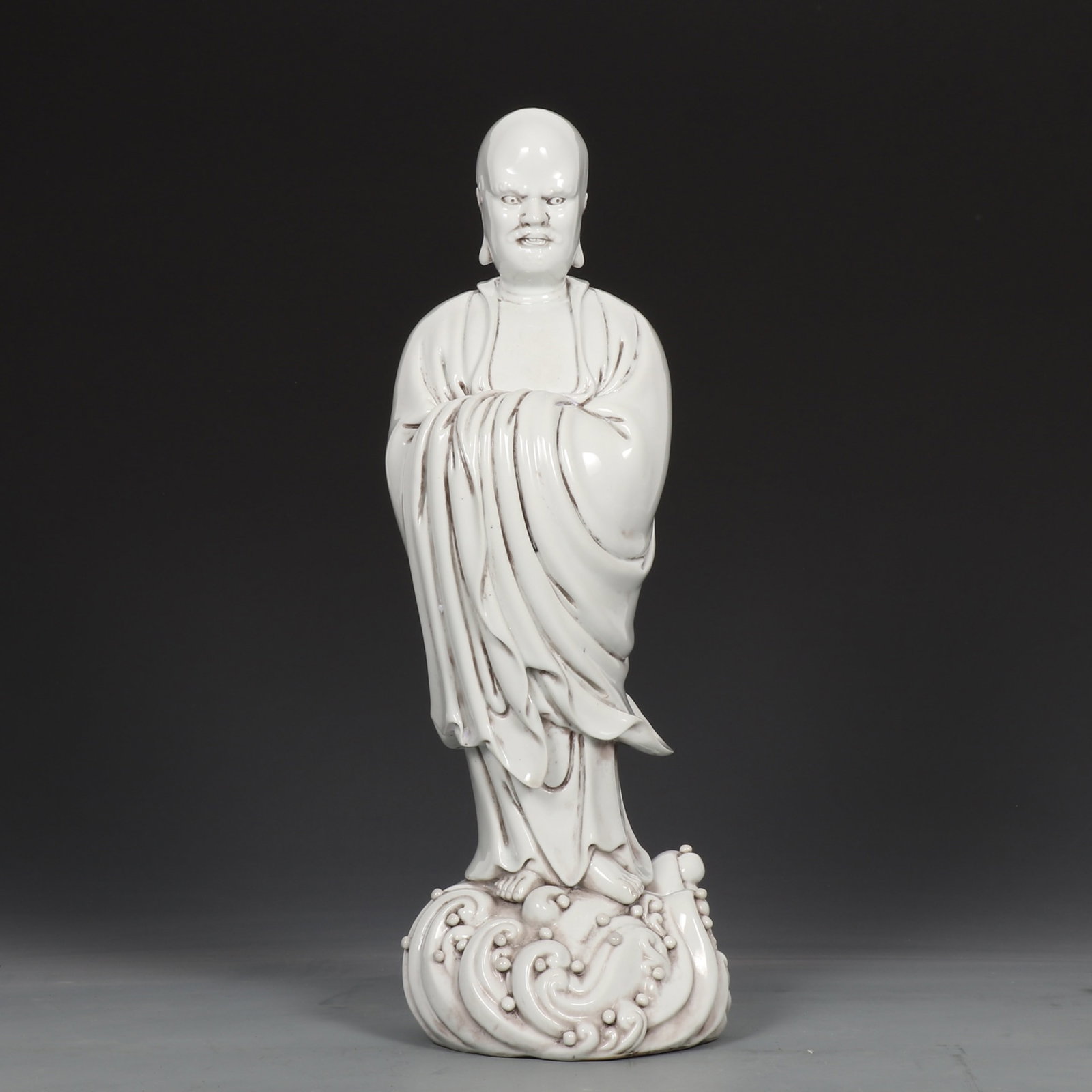 A Rare Blance-De-Chine Statue of Dharma: A Rare Blance-De-Chine Statue of Dharma,Ming Dynasty,China,He Chaozong Mark,Size:15.6inx5.7in