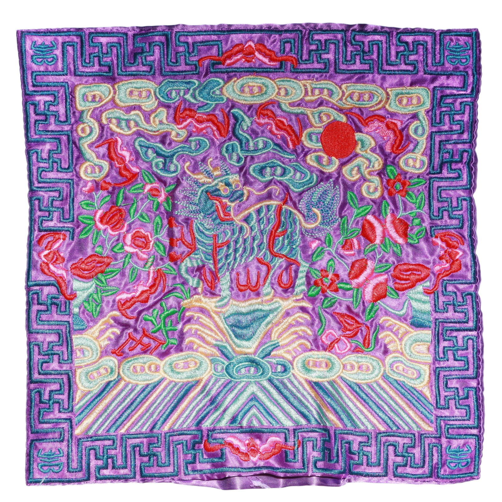 An Exquisite Embroidery Kylin Pattern Civil Official Rank Badges: An Exquisite Embroidery Kylin Pattern Civil Official Rank Badges,Qing Dynasty,China,Size:10.2inx10.2in 刺绣麒麟官补,中国清代