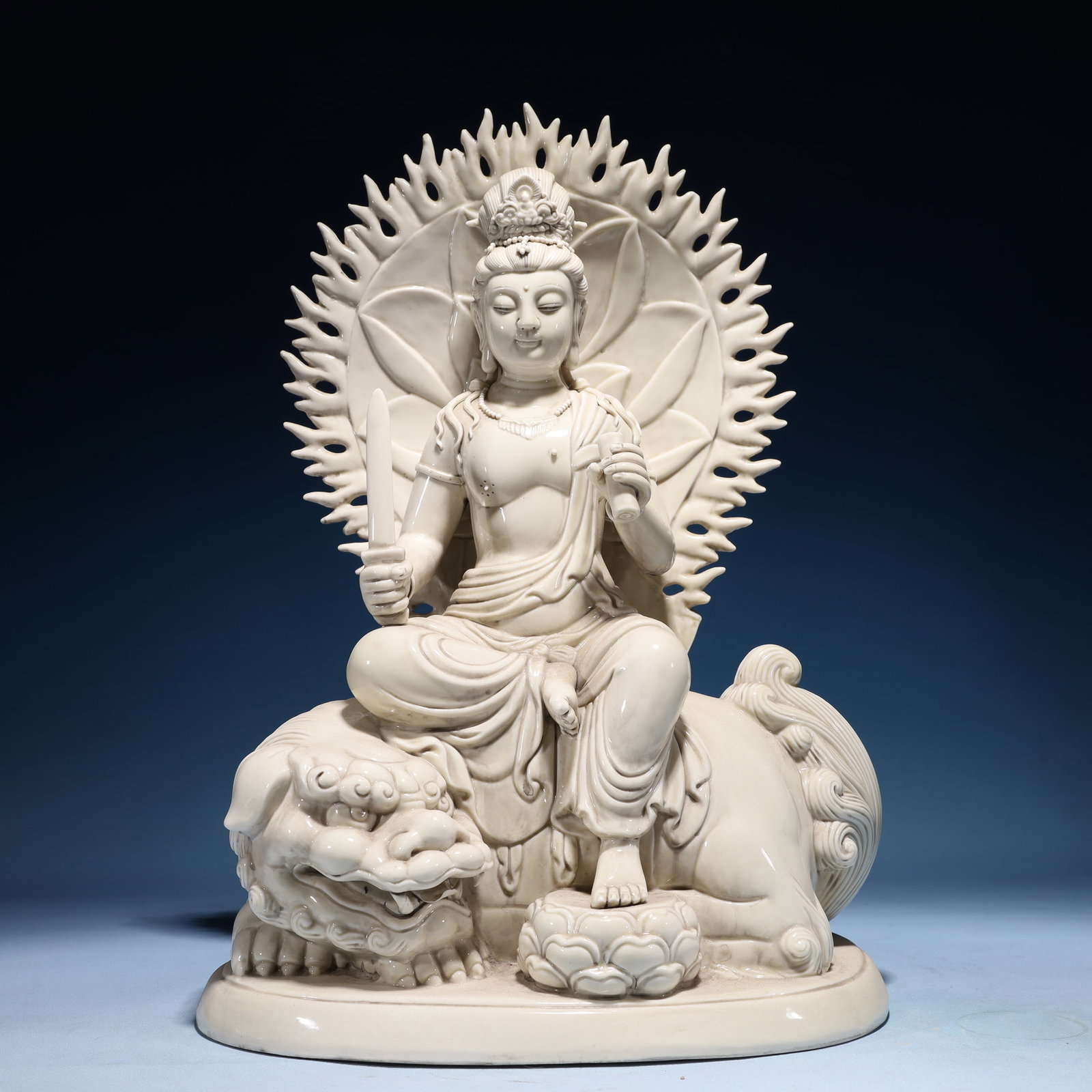 A Solemn Blance-De-Chine Statue of Manjusri (1 of 10)