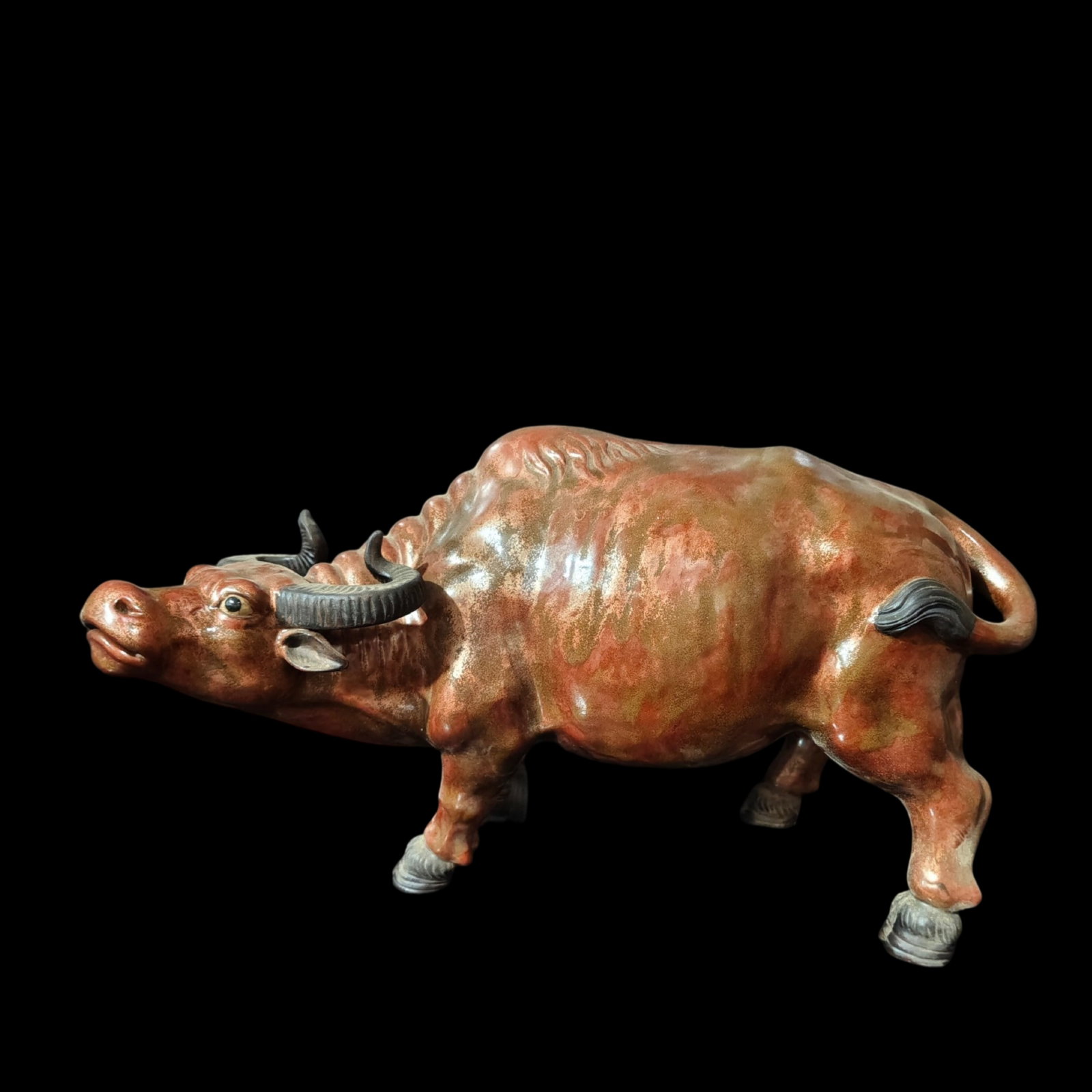 A Huge Shiwan yao Buffalo Ornament: A Huge Shiwan yao Buffalo Ornament,Qing Dynasty,China,With Mark,Size:21.3inx8.3inx12.2in 石湾窑牛摆件,中国清代,带款