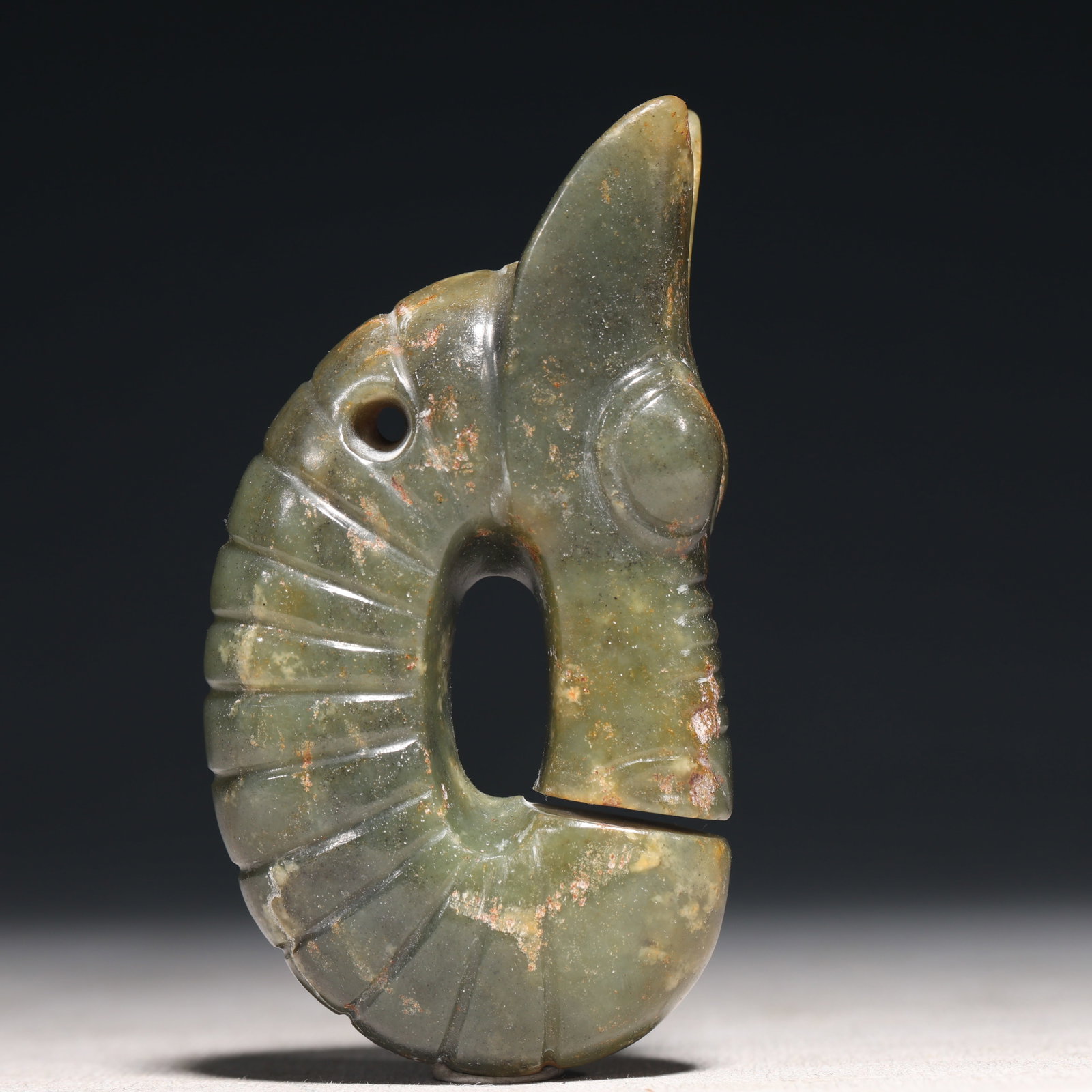 An Archaic Hongshan Culture Greenish Jade Pendant: An Archaic Hongshan Culture Greenish Jade Pendant,Ancient Time, China,Size:2inx0.8inx3.7in,Weight:176g 红山文化青白玉挂件,中国新
