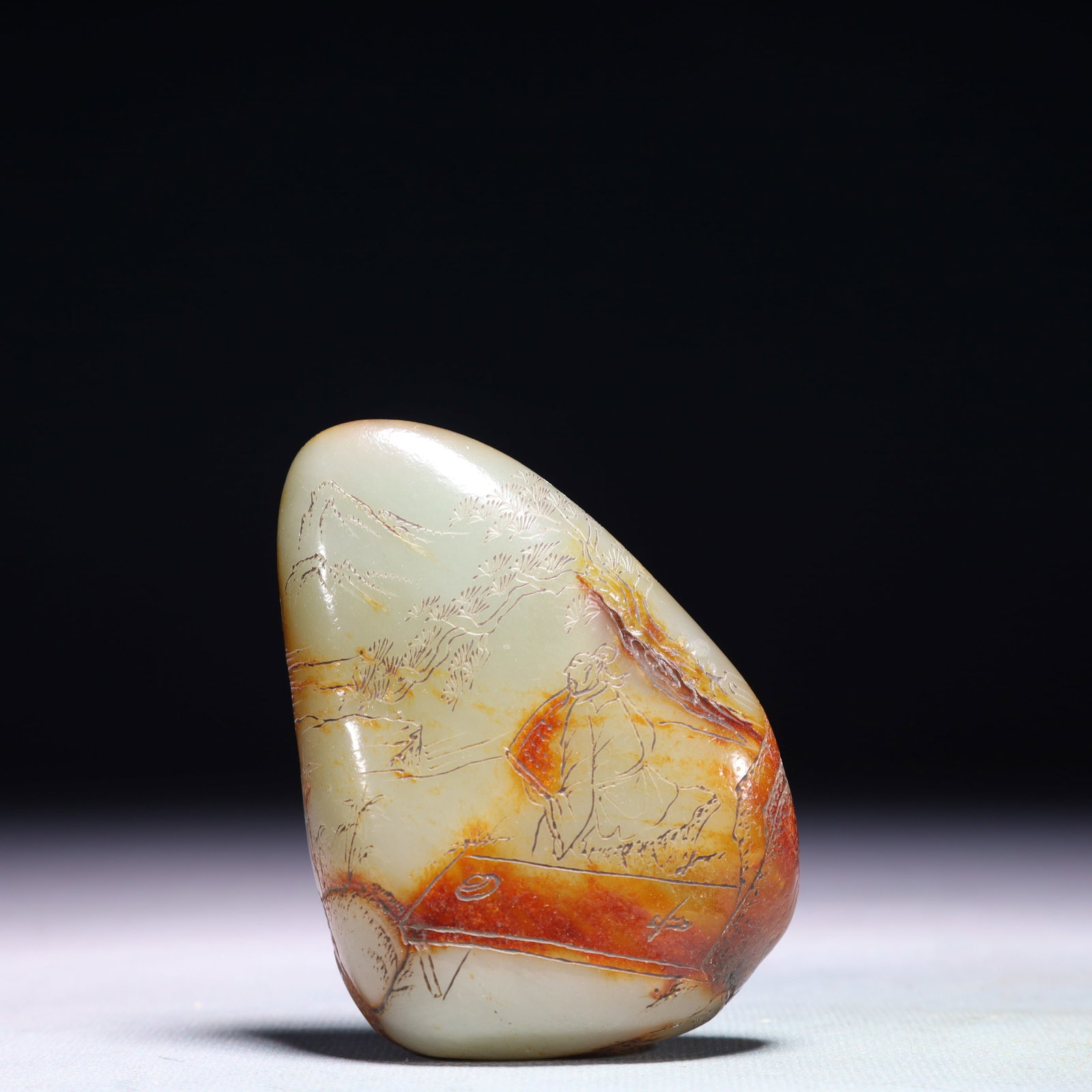 An Exquisite White Jade Landscape and Figure Pattern Ornament: An Exquisite White Jade Landscape and Figure Pattern Ornament,Qing Dynasty,China,Size:2.4inx0.8inx3.1in,Weight:219g