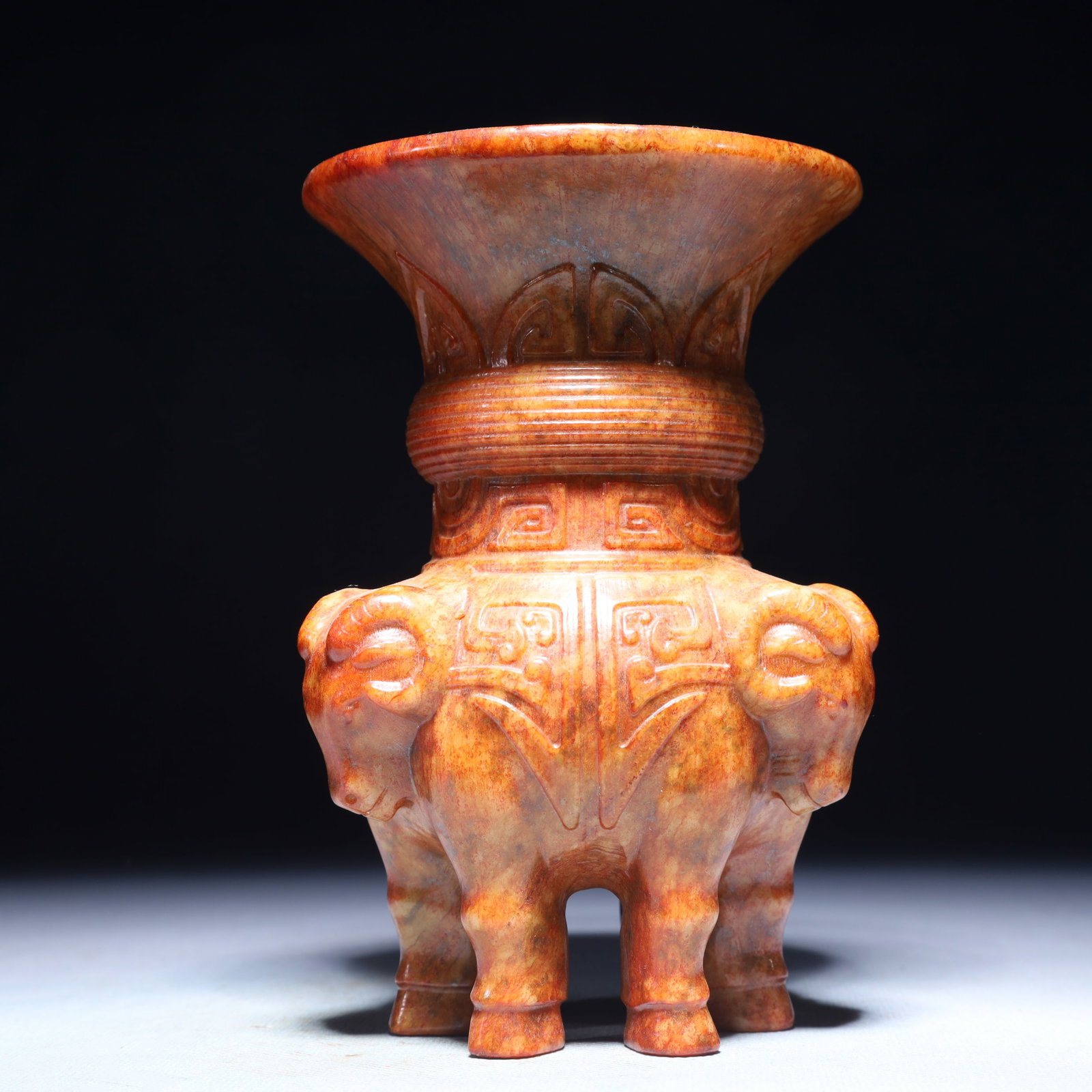 An Exquisite Archaic Jade Beast-Face Pattern Sheep-Ears Vase: An Exquisite Archaic Jade Beast-Face Pattern Sheep-Ears Vase,Ancient Time,China,Size:3.7inx5.9in,Weight:1000g 高古玉兽面纹羊耳瓶,中国&