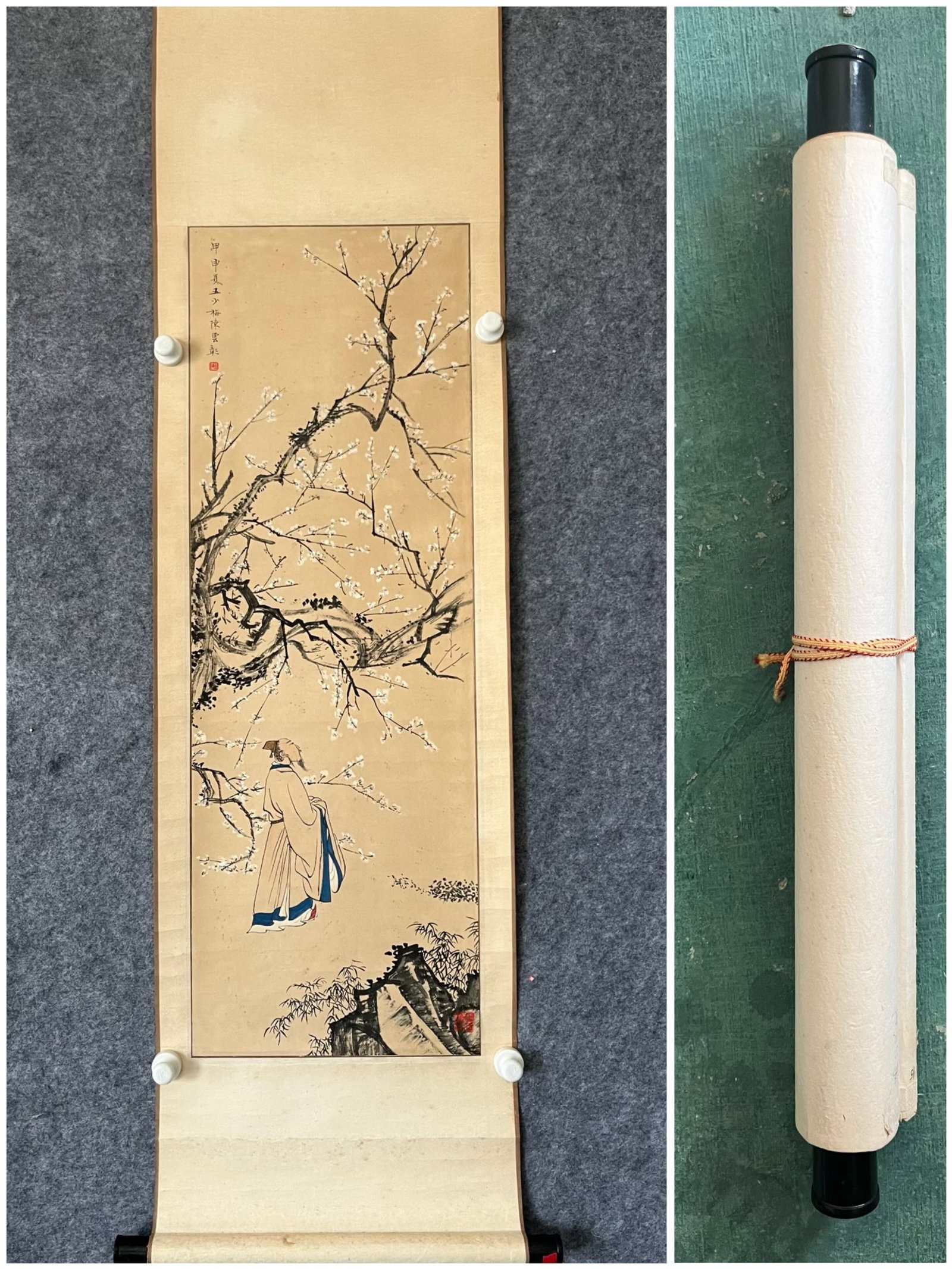 A Chinese Vertical Scroll Ink Painting of Landscape and Figure on Paper: A Chinese Vertical Scroll Ink Painting of Landscape and Figure on Paper,Chen Shaomei,Size:12.6inx37.8in 一幅中国水墨山水人物画立