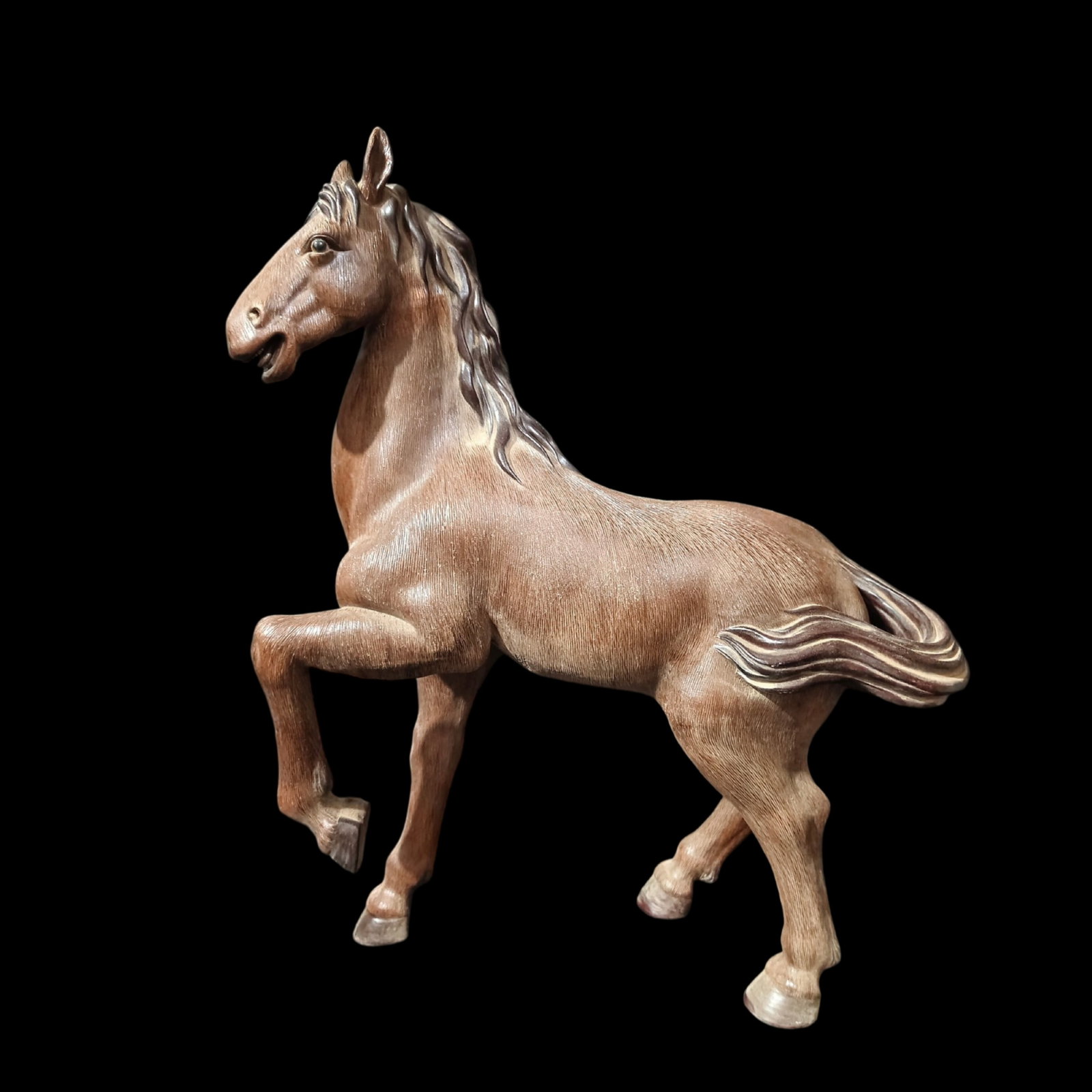 A Huge Shiwan yao Horse Ornament: A Huge Shiwan yao Horse Ornament,Qing Dynasty,China,With Mark,Size:16.9inx6.7inx20.9in 石湾窑骏马摆件,中国清代,带款