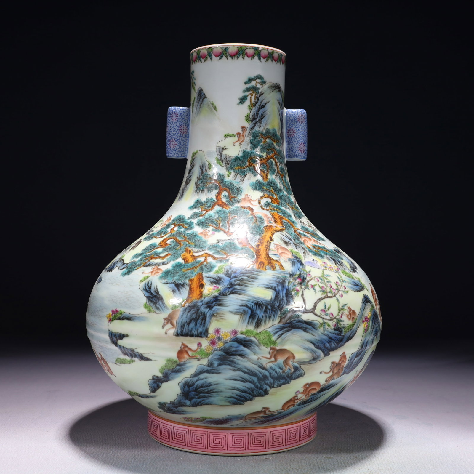 An Exquisite Enamel Pine and Monkey Patten Double-Ears Vase (1 of 12)