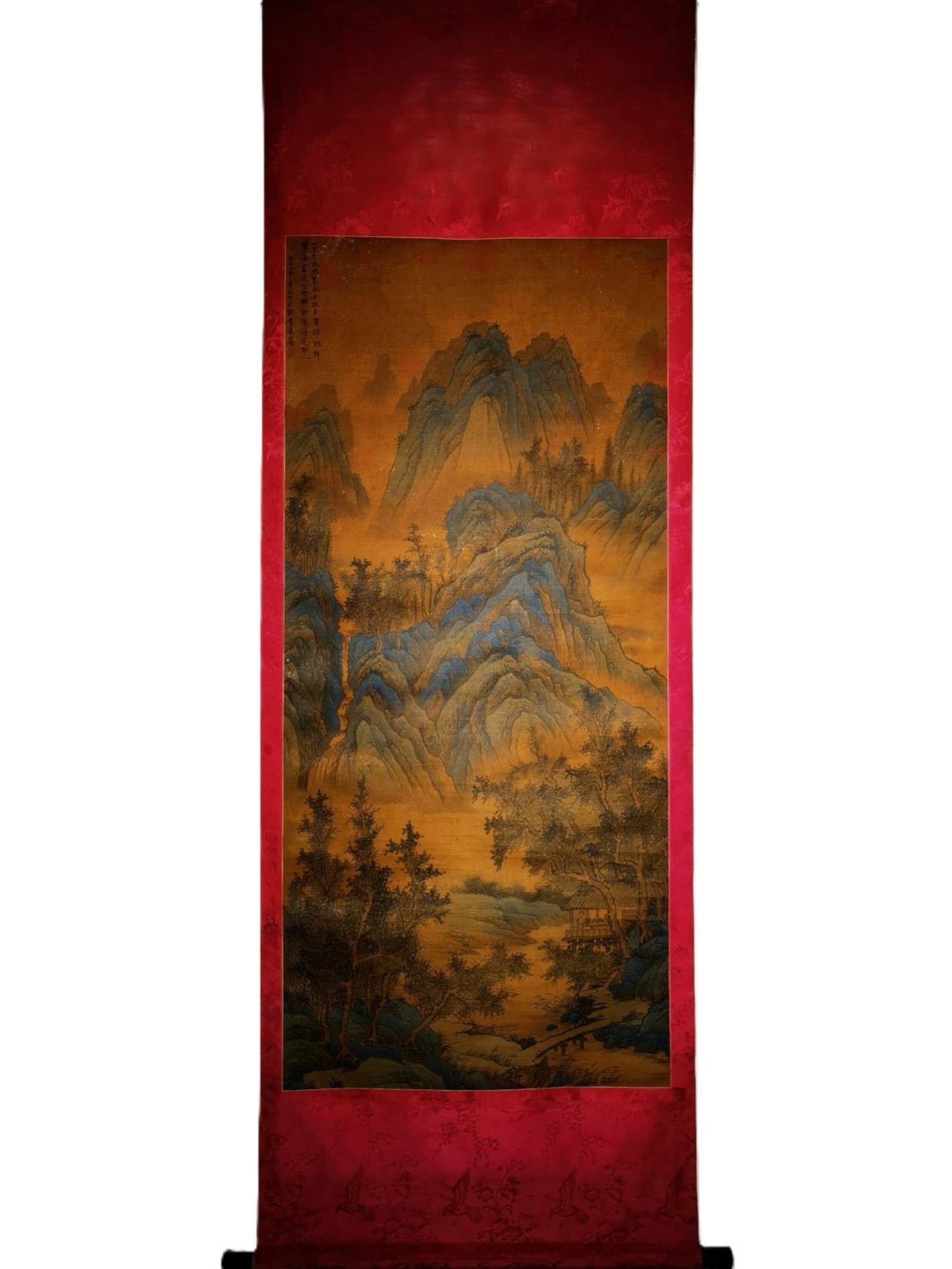 A Chinese Vertical Scroll Ink Painting of Landscape on Silk: A Chinese Vertical Scroll Ink Painting of Landscape on Silk,Liu Guandao,Size:(overall length)77.6inx26.8in,(Without frame)51.6inx23.6in