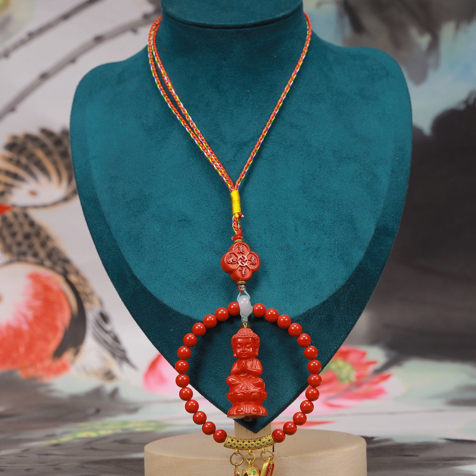An Exquisite Cinnabar Statue of Sakyamuni Pendant: An Exquisite Cinnabar Statue of Sakyamuni Pendant, Size:2.6inx2.8in, Weight:42g 朱砂如来佛像挂件