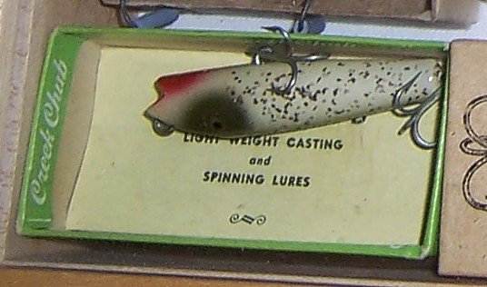 Lot of 2 CCBC Creek Chub Wooden Darter Lures. 1 i: Lot of 2 CCBC Creek Chub Wooden Darter Lures. 1 is a Golden Shiner (has some wear on one side--as shown). The other is a nice smaller Darter lure--not sure of the finish color name, but it is cool. Pi