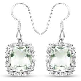 10.48 Carat Genuine Green Amethyst and White Topaz .925 Sterling Silver Earrings