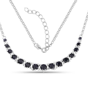5.46 Carat Genuine Blue Sapphire and White Diamond .925 Sterling Silver Necklace