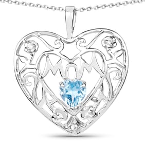 0.57 Carat Genuine Swiss Blue Topaz and White Topaz .925 Sterling Silver Pendant