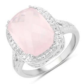 5.80 Carat Genuine Rose Quartz .925 Sterling Silver Ring