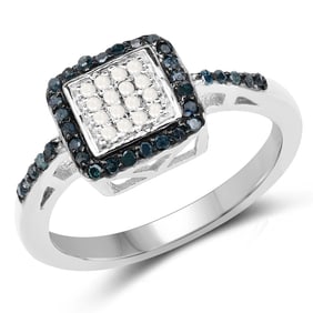 0.28 Carat Genuine Blue Diamond and White Diamond .925 Sterling Silver Ring