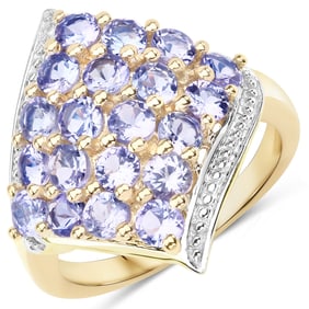 18K Yellow Gold Plated 2.00 Carat Genuine Tanzanite .925 Sterling Silver Ring