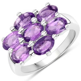 3.01 Carat Genuine  Amethyst .925 Sterling Silver Ring