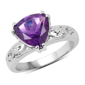 2.71 Carat Genuine Amethyst and White Topaz .925 Sterling Silver Ring
