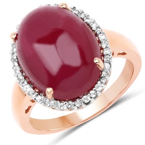 14K Rose Gold Plated 16.69 Carat Genuine   Ruby and White Topaz .925 Sterling Silver Ring
