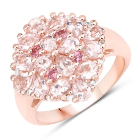 2.36 Carat Genuine Morganite, Pink Tourmaline and White Diamond .925 Sterling Silver Ring