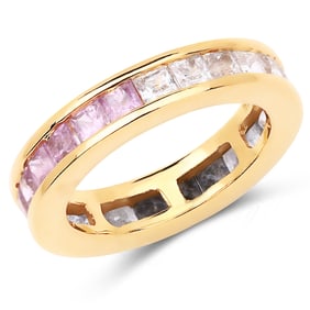 14K Yellow Gold Plated 4.32 Carat Genuine Multi Sapphire .925 Sterling Silver Ring