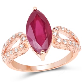 14K Rose Gold Plated 5.11 Carat   Ruby and White Topaz .925 Sterling Silver Ring