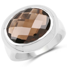 7.90 Carat Genuine Smoky Quartz .925 Sterling Silver Ring