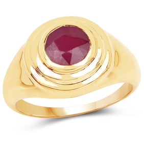 14K Yellow Gold Plated 1.65 Carat Genuine   Ruby .925 Sterling Silver Ring