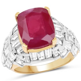 14K Yellow Gold Plated 10.76 Carat   Ruby and White Topaz .925 Sterling Silver Ring