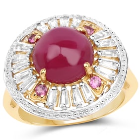 14K Yellow Gold Plated 8.91 Carat Genuine   Ruby, Rhodolite & White Topaz .925 Sterling Silver Ring