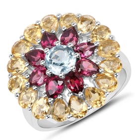 4.76 Carat Genuine Multi Stones .925 Sterling Silver Ring