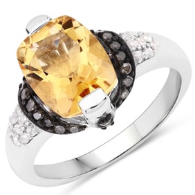2.83 Carat Genuine Citrine, Champagne Diamond and White Diamond .925 Sterling Silver Ring