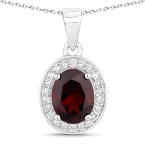 2.22 Carat Genuine Mozambique Garnet and Diamond, .925 Sterling Silver Pendant