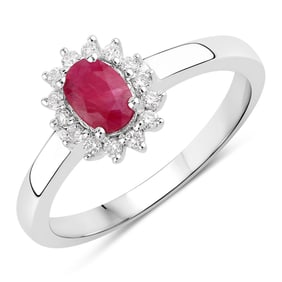 0.66 Carat Genuine Mozambique Ruby and Diamond, .925 Sterling Silver Ring