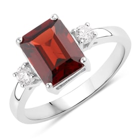 2.67 Carat Genuine Mozambique Garnet and Diamond, .925 Sterling Silver Ring