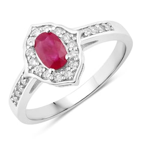 0.74 Carat Genuine Mozambique Ruby and Diamond, .925 Sterling Silver Ring