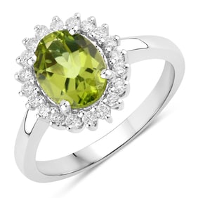 1.92 Carat Genuine Peridot and Diamond, .925 Sterling Silver Ring