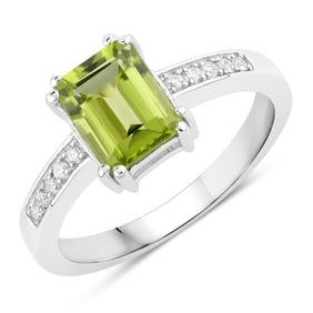 1.70 Carat Genuine Peridot and Diamond, .925 Sterling Silver Ring