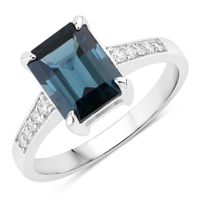 2.83 Carat Genuine London Blue Topaz and Diamond, .925 Sterling Silver Ring