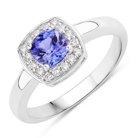 0.71 Carat Genuine Tanzanite and Diamond, .925 Sterling Silver Ring