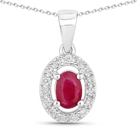 0.59 Carat Genuine Mozambique Ruby and Diamond, .925 Sterling Silver Pendant