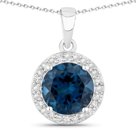 2.23 Carat Genuine London Blue Topaz and Diamond, .925 Sterling Silver Pendant