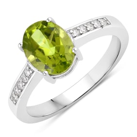 1.80 Carat Genuine Peridot and Diamond, .925 Sterling Silver Ring