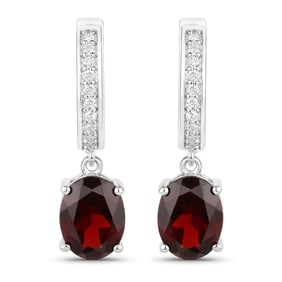 4.22 Carat Genuine Mozambique Garnet and Diamond, .925 Sterling Silver Earrings