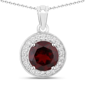2.47 Carat Genuine Mozambique Garnet and Diamond, .925 Sterling Silver Pendant