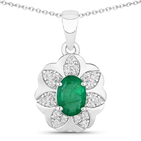 1.90 Carat Genuine Peridot and Diamond, .925 Sterling Silver Pendant