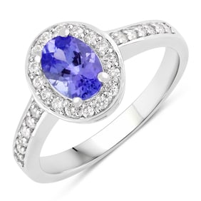 1.03 Carat Genuine Tanzanite and Diamond, .925 Sterling Silver Ring