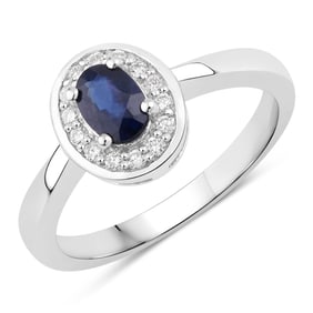 0.62 Carat Genuine Blue Sapphire and Diamond, .925 Sterling Silver Ring