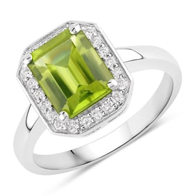 1.90 Carat Genuine Peridot and Diamond, .925 Sterling Silver Ring